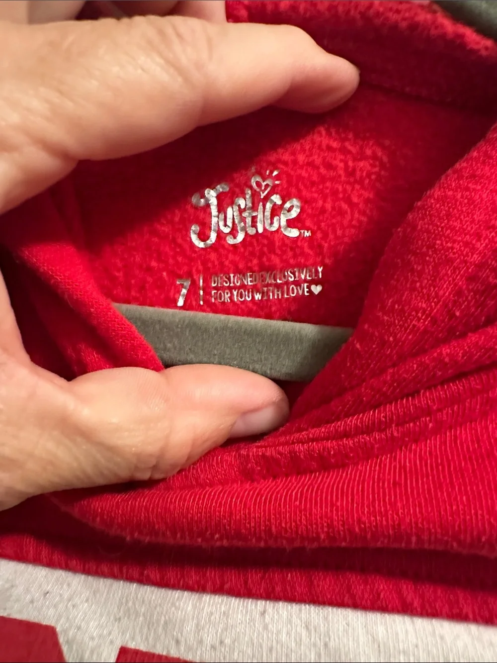 Justice Red and White Colorblock Hoodie Sweatshirt